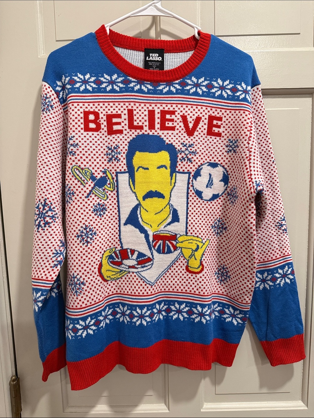 Ted Lasso "Believe" Minimalist Fair Isle Ugly Christmas Sweater Size Medium